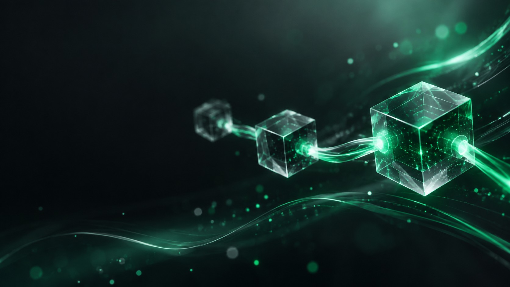Chain of glowing transparent cubes connected by light links